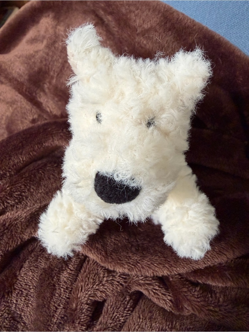 Jellycat Munro Scottie Dog Cream Fluffy Toy with Black Nose Backpack Clip On EUC